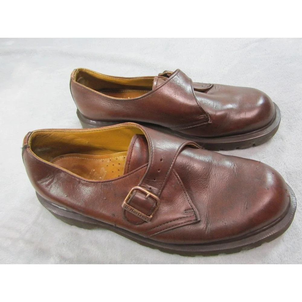 Vtg Dr Martins Monk Strap Shoe Mens Size 8 Brown Made In England Leather